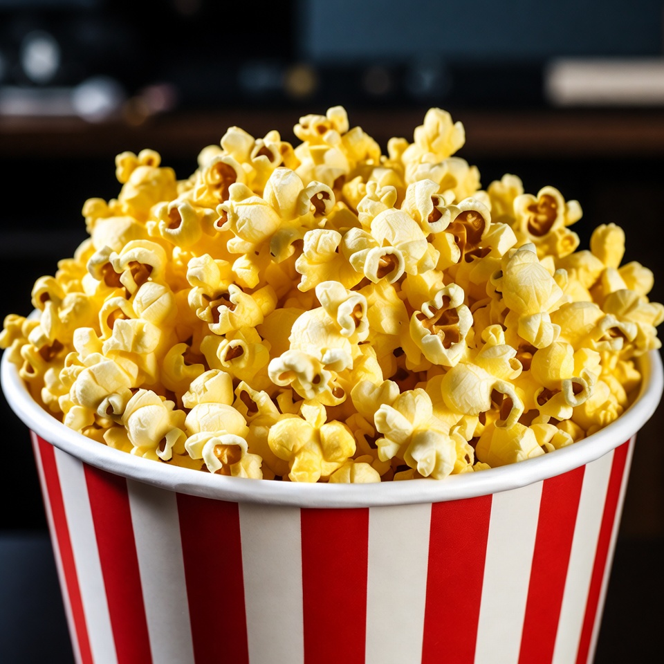 Fresh popcorn in a striped bucket Fresh popcorn in a striped bucket