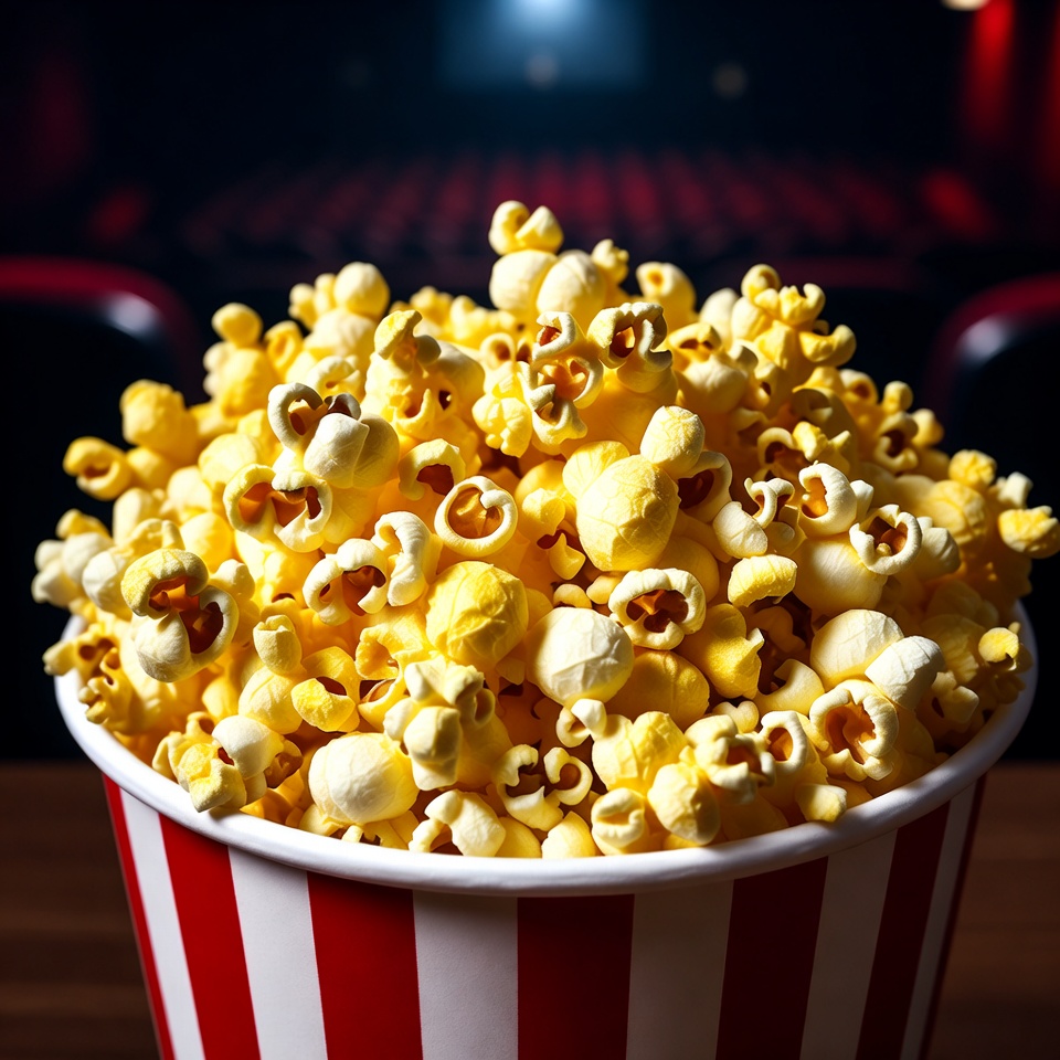 Freshly popped popcorn in a theater Freshly popped popcorn in a theater