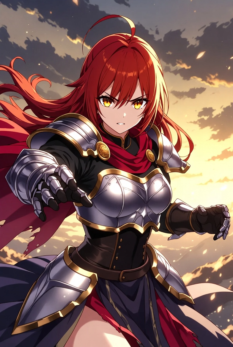 Red-haired warrior in battle stance Red-haired warrior in battle stance