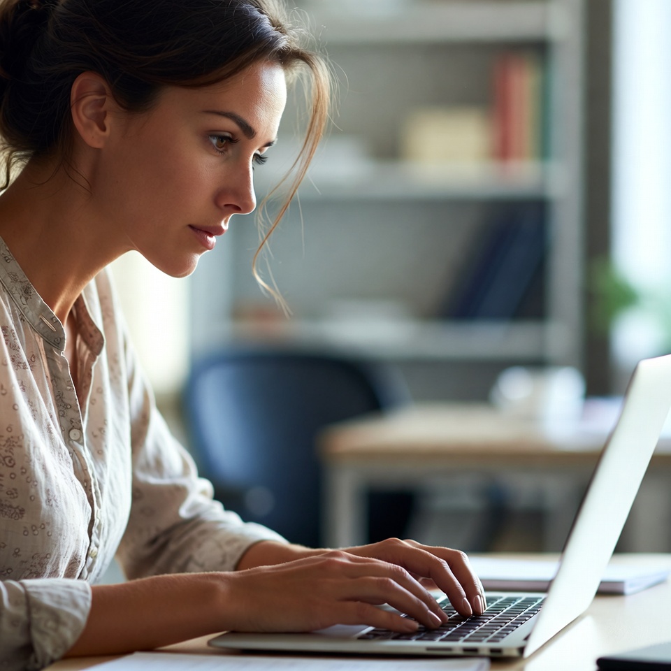 Focused woman working on laptop Focused woman working on laptop