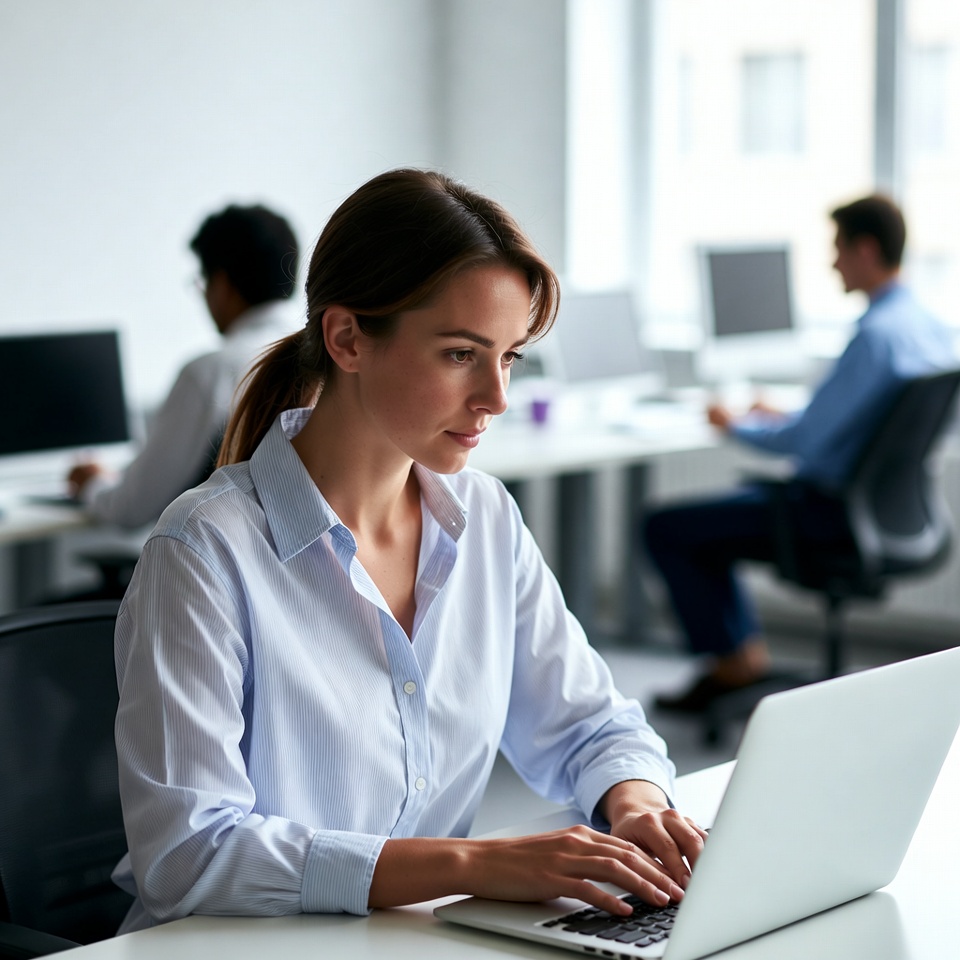 Focused work in modern office setting Focused work in modern office setting