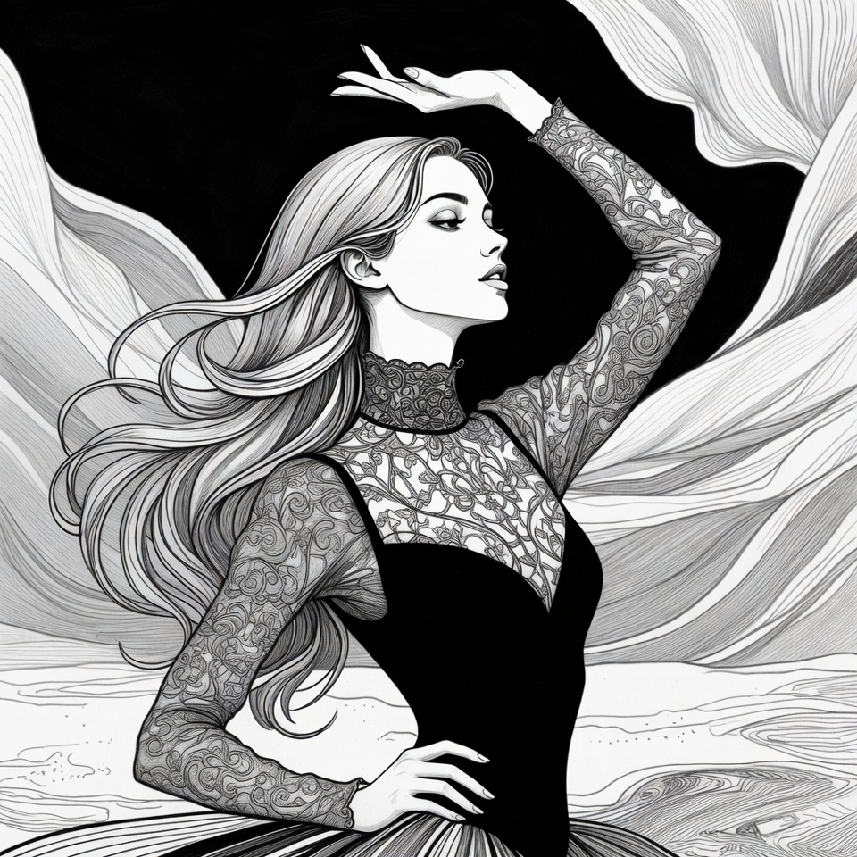 Elegant dancer in flowing dress Elegant dancer in flowing dress