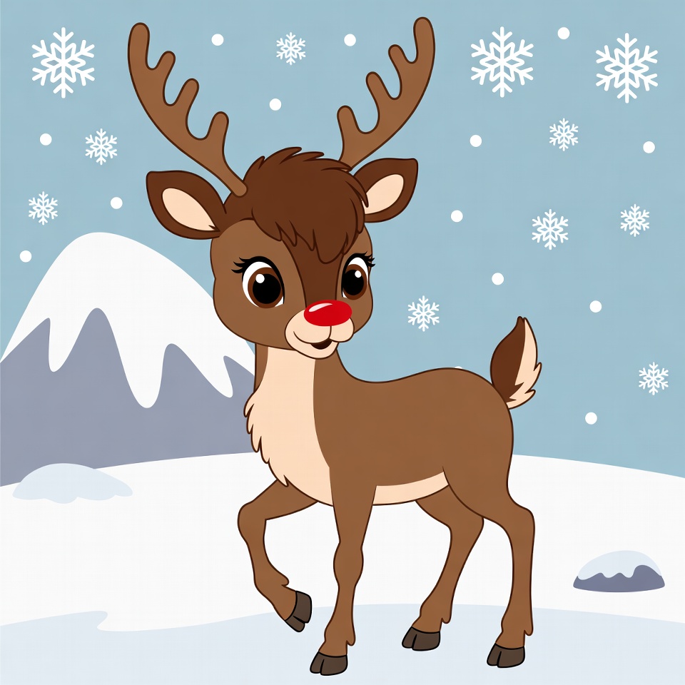 Cute reindeer in winter wonderland setting Cute reindeer in winter wonderland setting