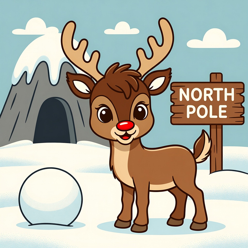 Cute reindeer at the north pole Cute reindeer at the north pole
