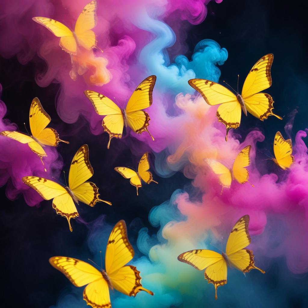 Colorful butterflies in dreamy haze Colorful butterflies in dreamy haze
