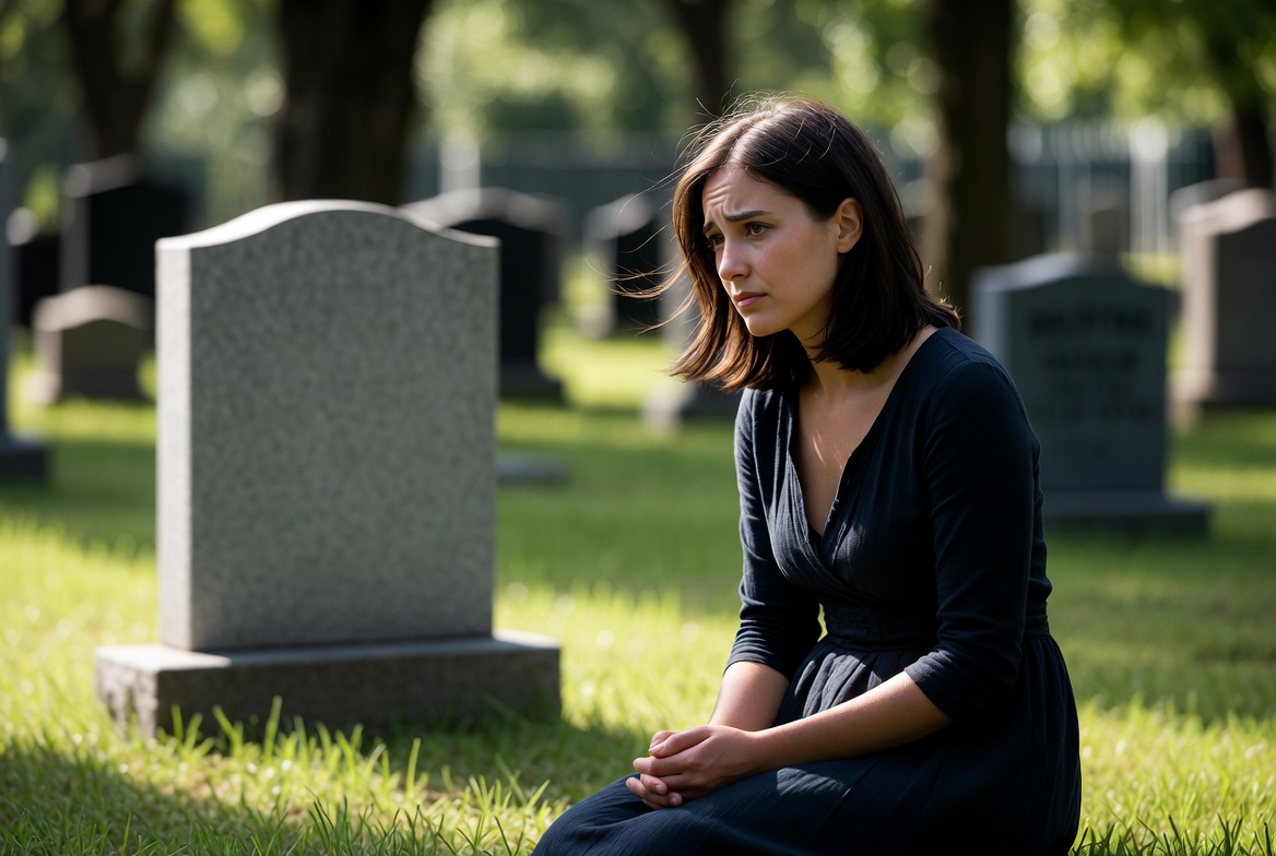 Mourning at a serene cemetery Mourning at a serene cemetery