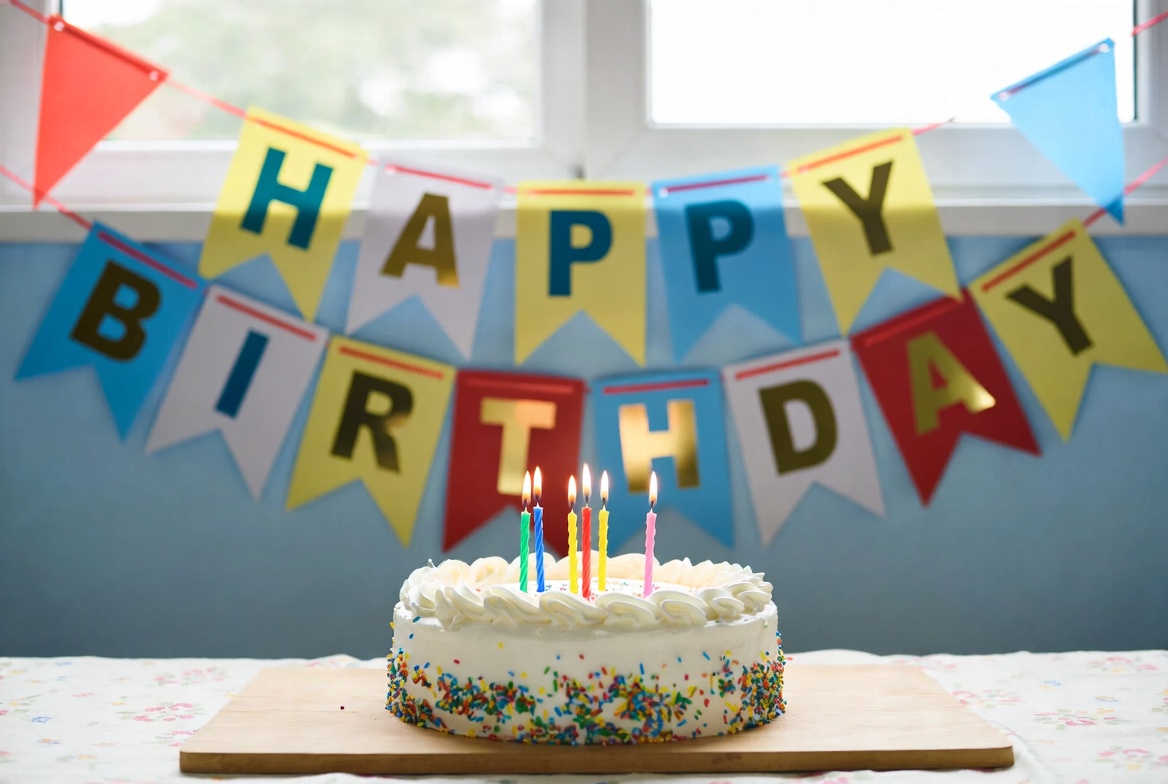 Colorful birthday celebration with cake Colorful birthday celebration with cake