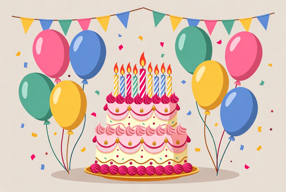 Colorful birthday cake celebration scene Colorful birthday cake celebration scene