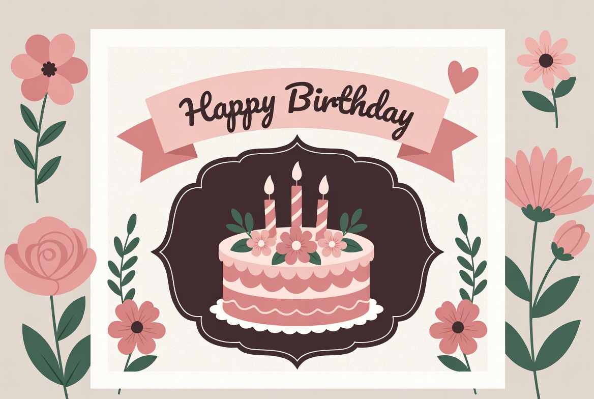 Colorful birthday card design with cake Colorful birthday card design with cake