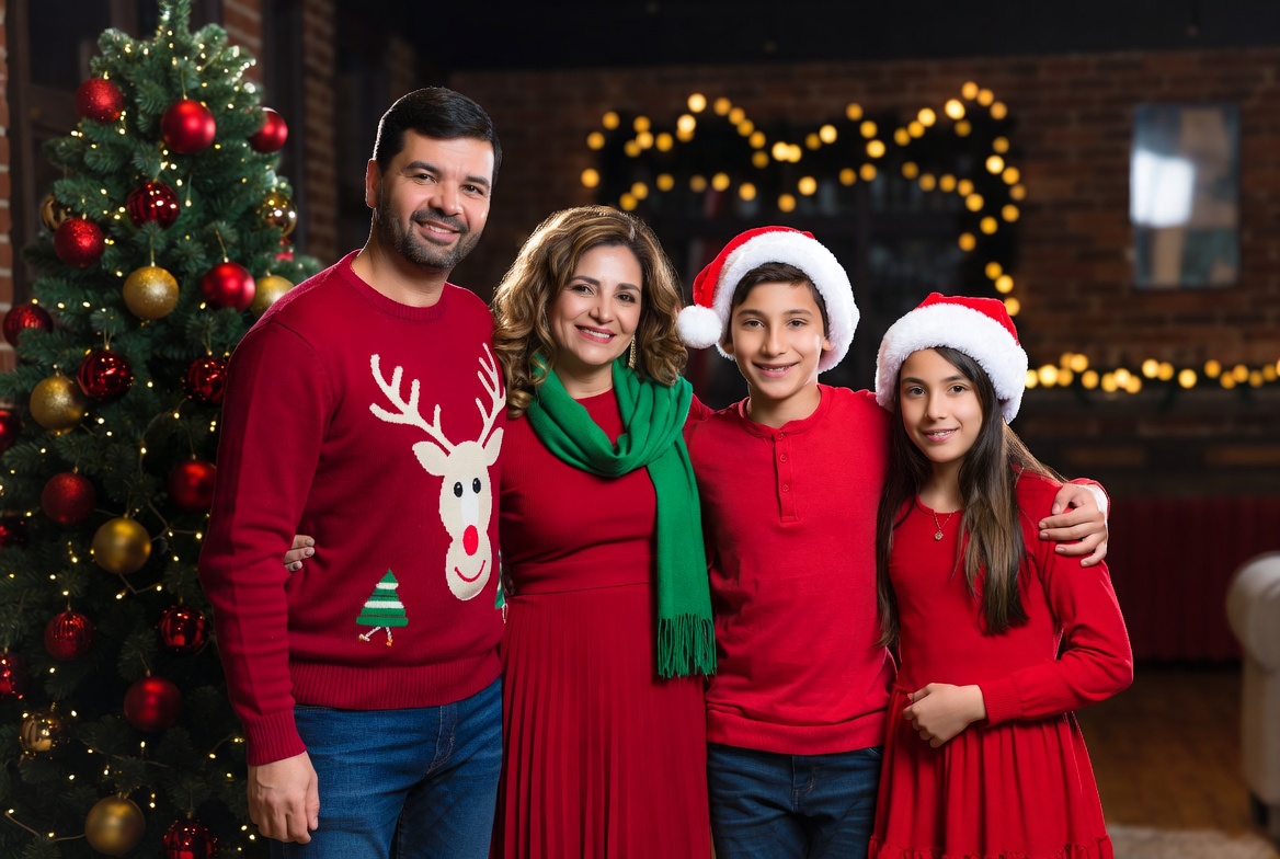 Family celebration in festive holiday attire Family celebration in festive holiday attire