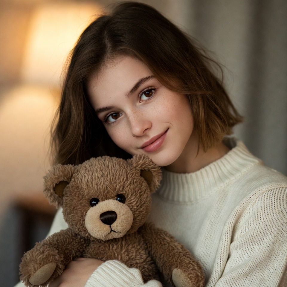 Young girl with teddy bear indoors Young girl with teddy bear indoors