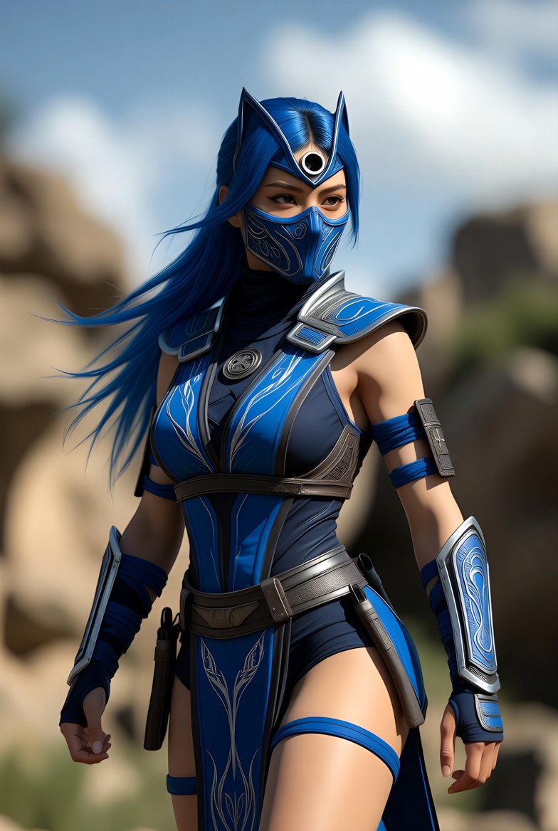 Blue warrior in desert landscape Blue warrior in desert landscape