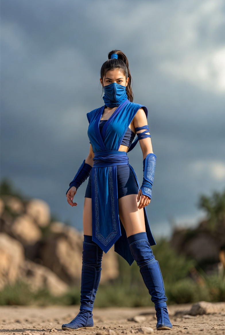 Fierce warrior in blue costume Fierce warrior in blue costume