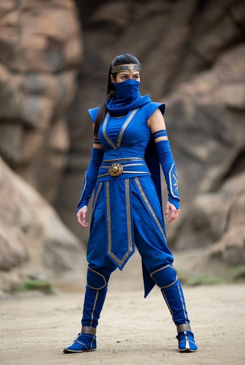 Stunning blue warrior in rocky landscape Stunning blue warrior in rocky landscape