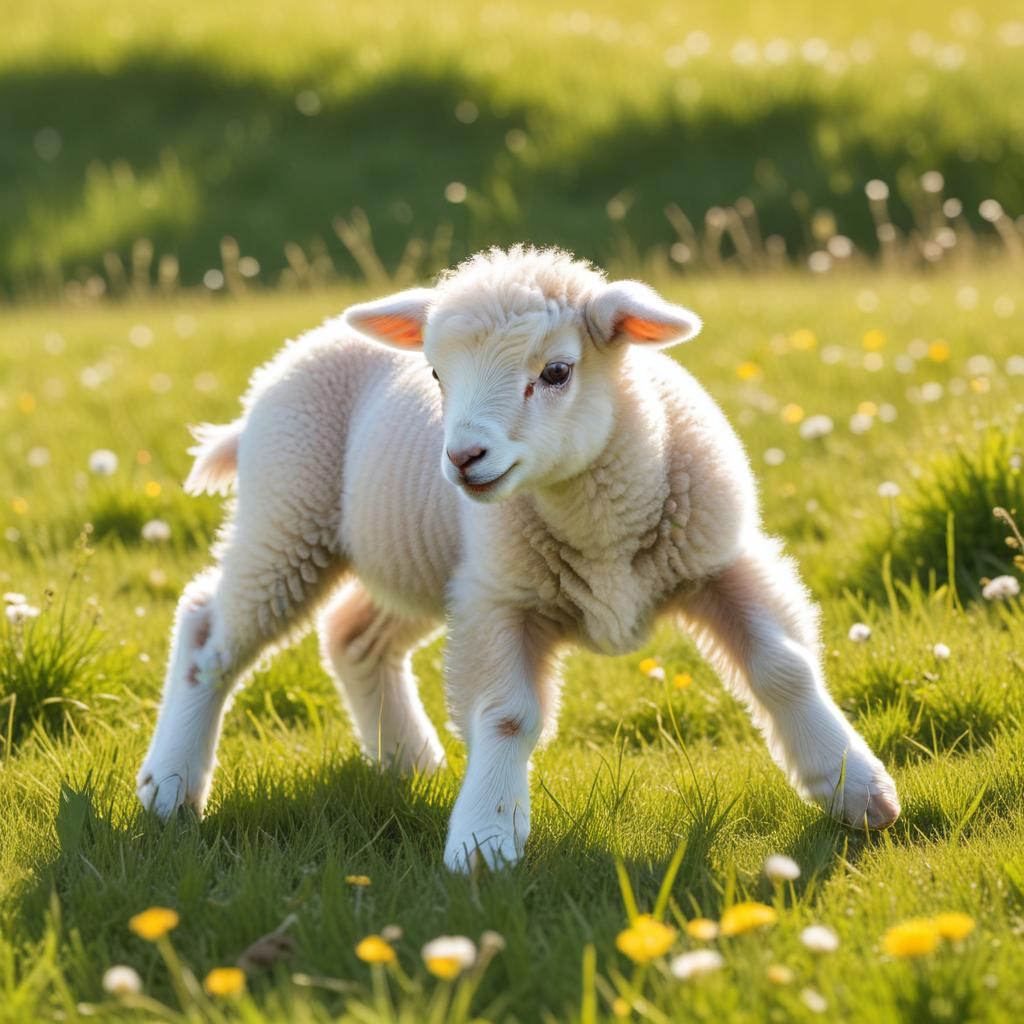 Playful lamb frolicking in spring meadow Playful lamb frolicking in spring meadow