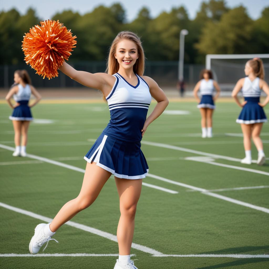 Cheerleader performs on football field Cheerleader performs on football field
