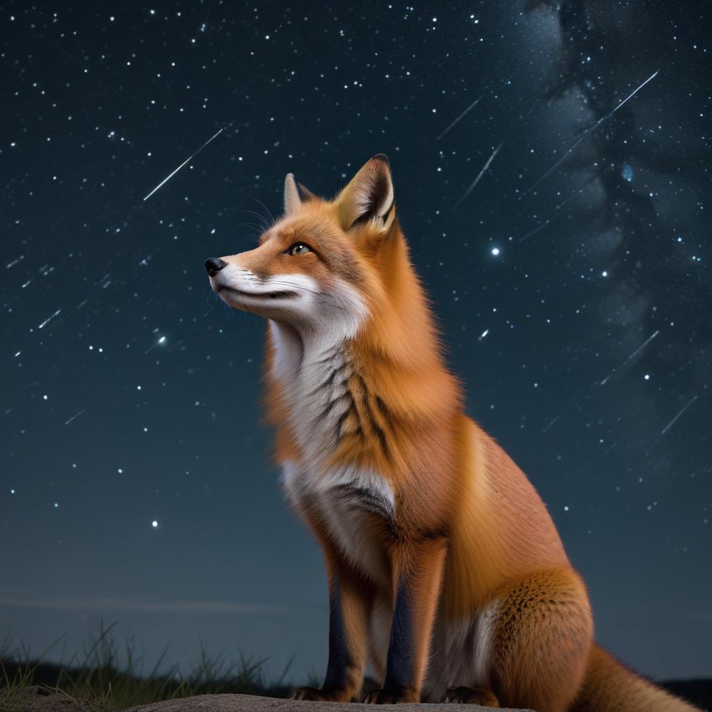 Fox under a starry night sky Fox under a starry night sky