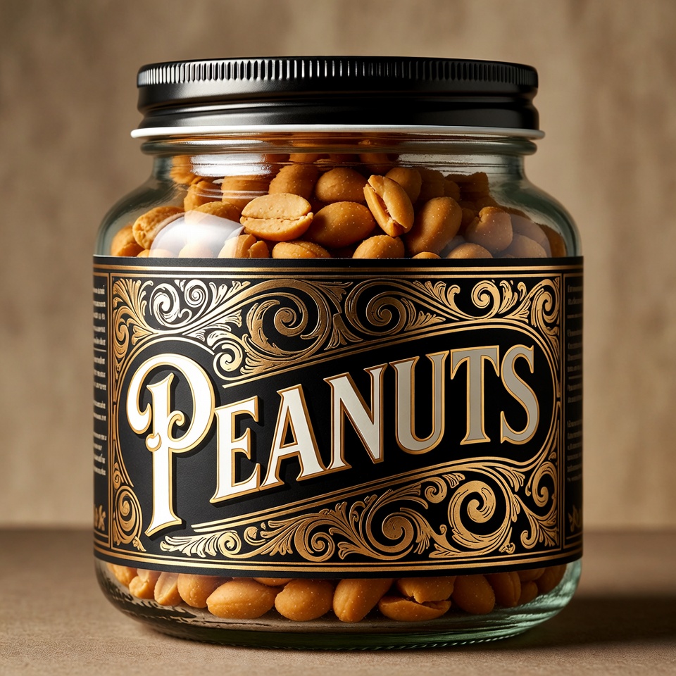 Glass jar filled with roasted peanuts Glass jar filled with roasted peanuts