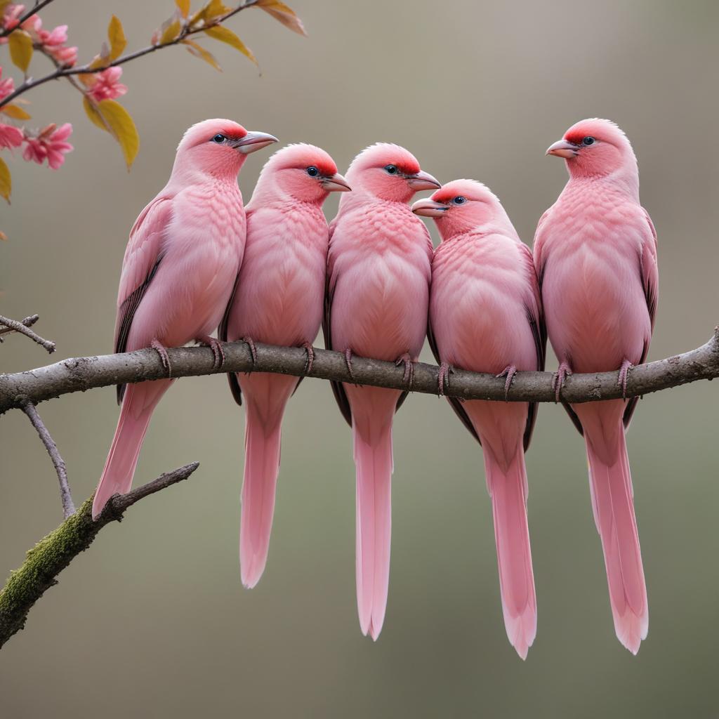 Pink birds perched on branch Pink birds perched on branch