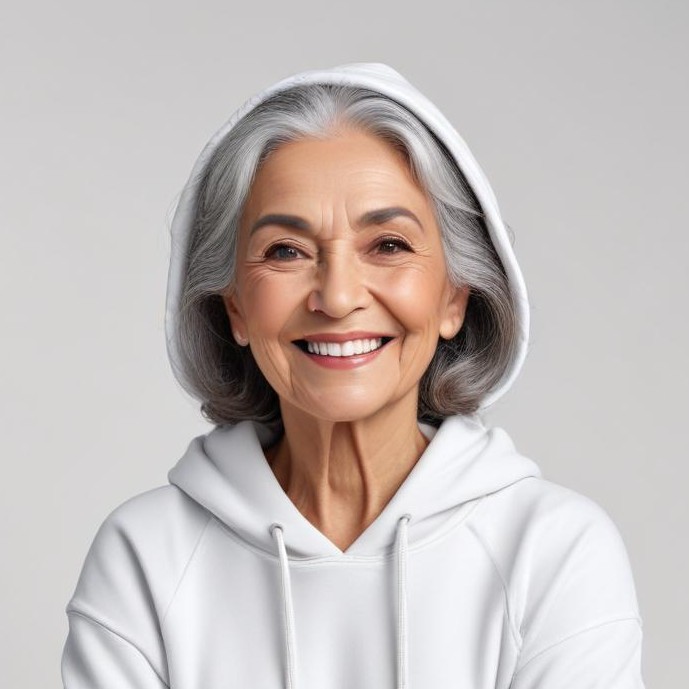 Smiling senior woman in hoodie Smiling senior woman in hoodie