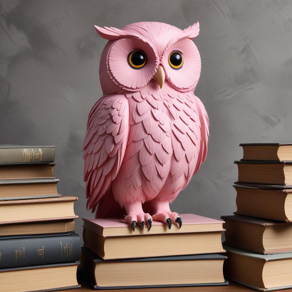 Cute pink owl statue on books Cute pink owl statue on books