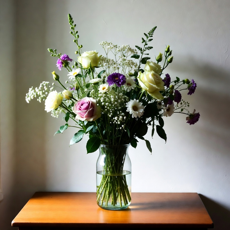 Bright bouquet of flowers on a table Bright bouquet of flowers on a table