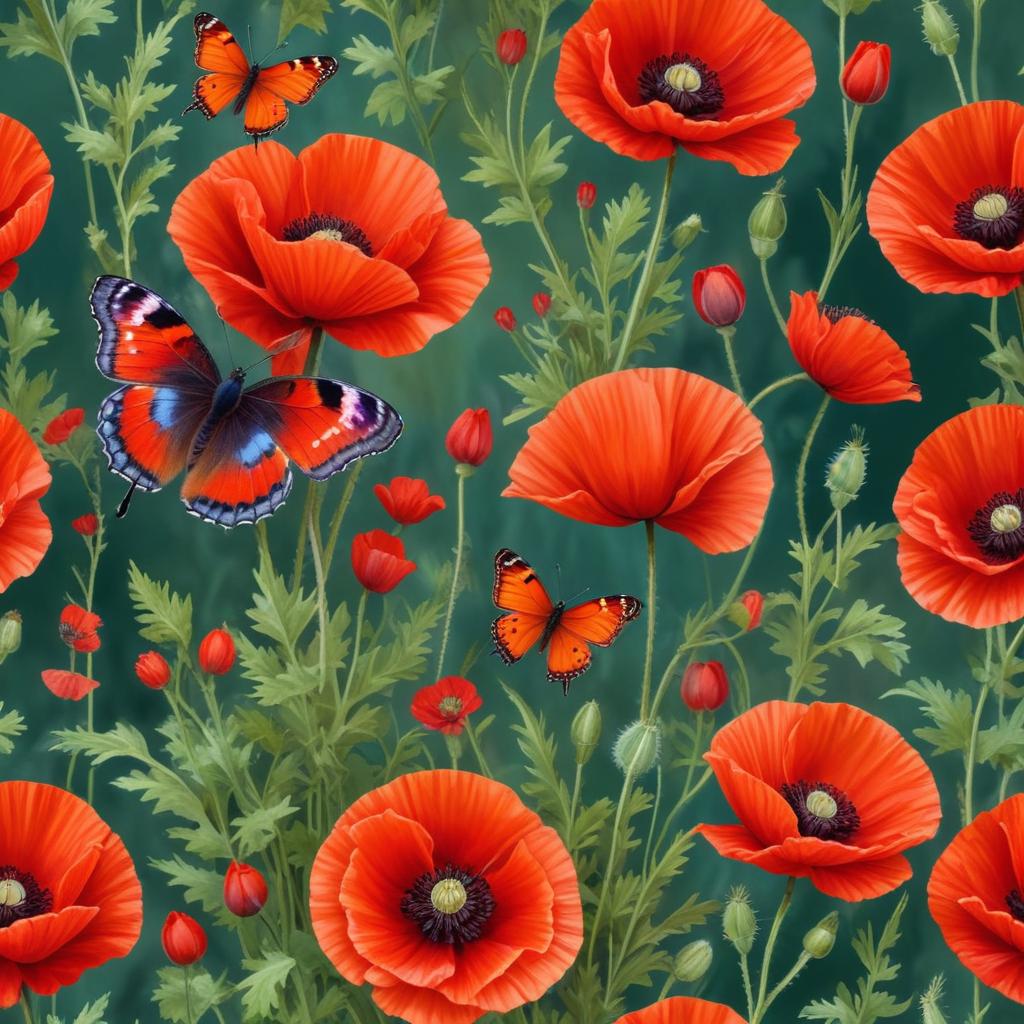Vibrant butterflies among red poppies Vibrant butterflies among red poppies