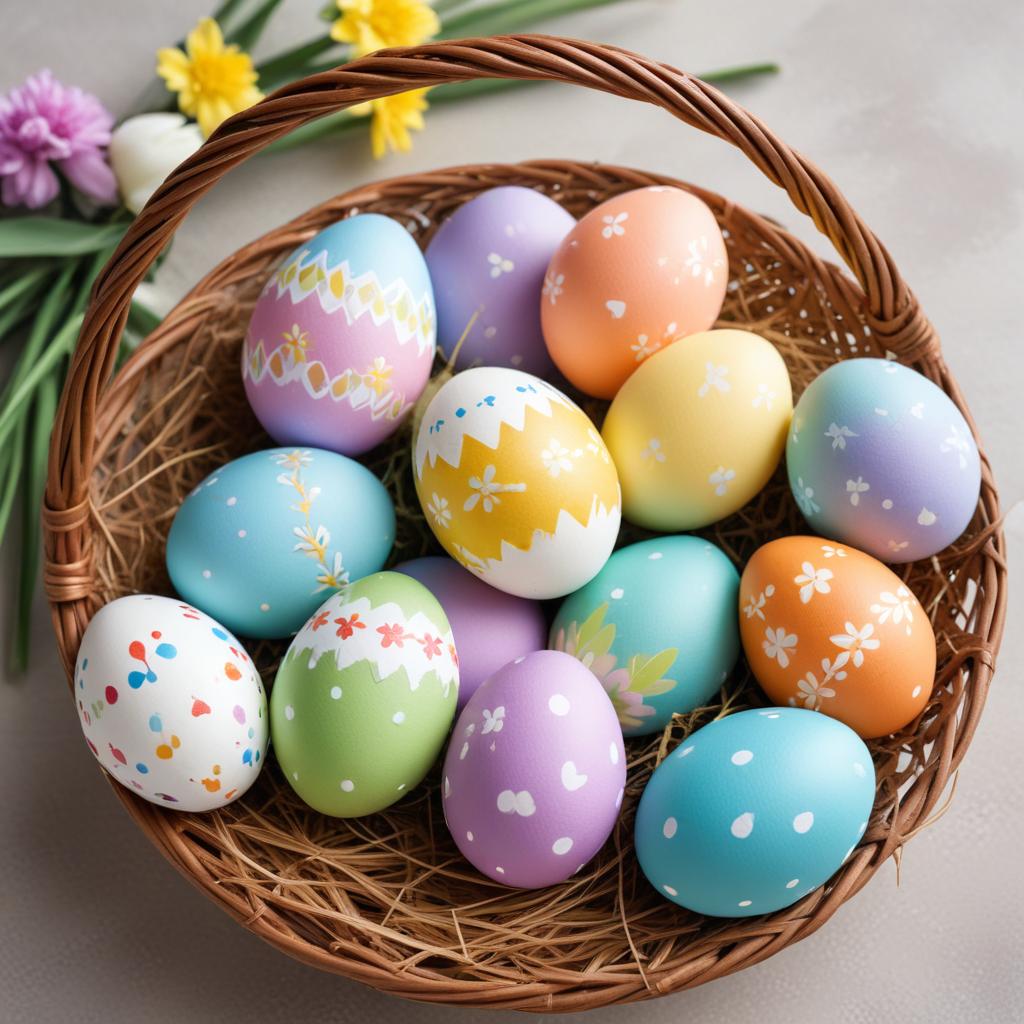 Colorful easter eggs in a basket Colorful easter eggs in a basket