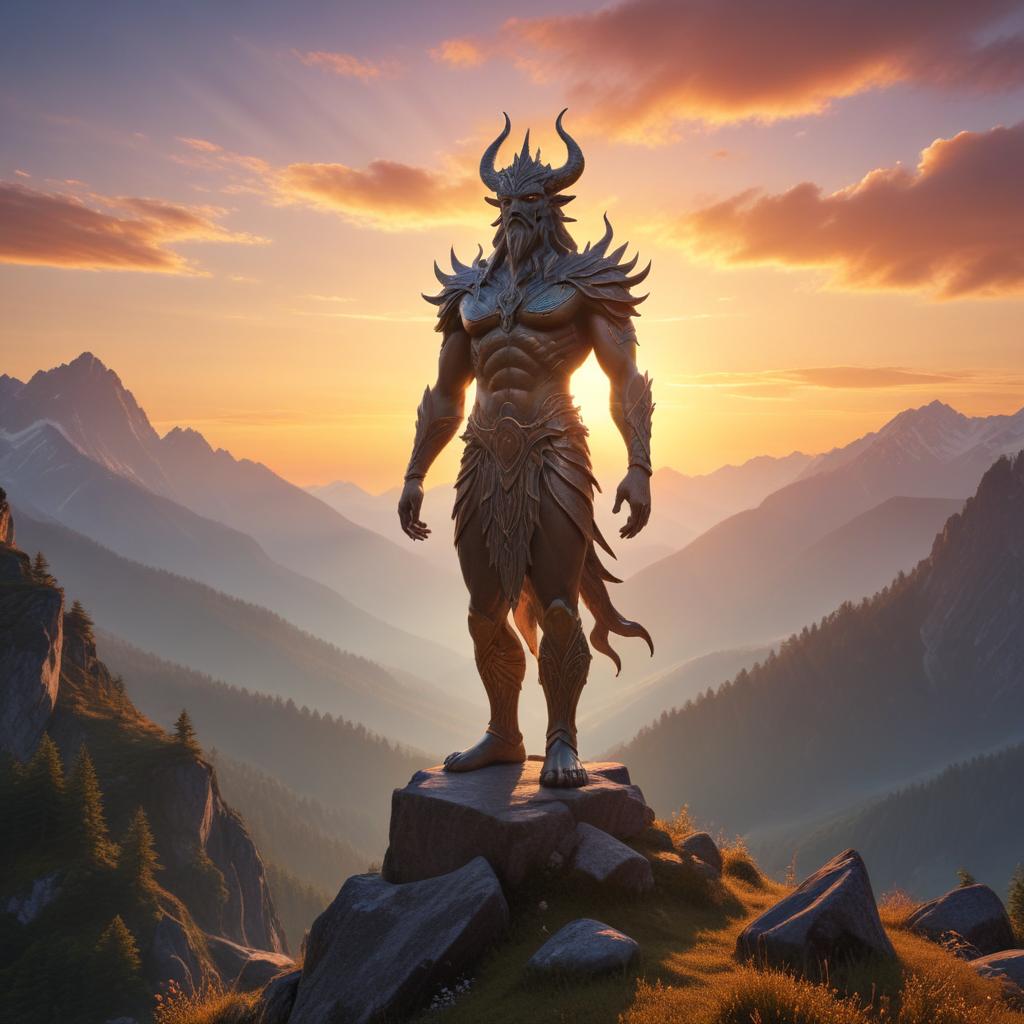 Statue of guardian overlooking mountains Statue of guardian overlooking mountains