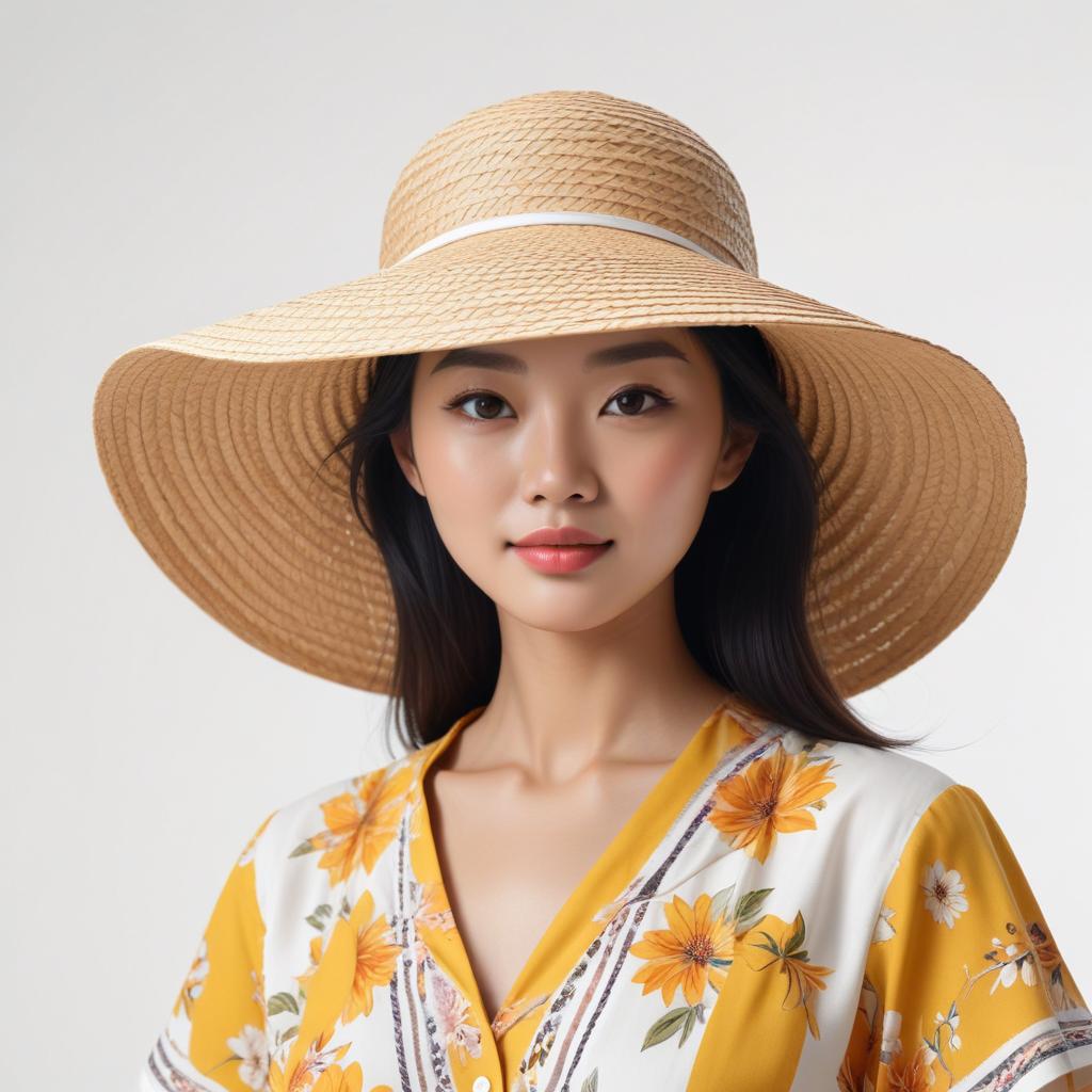 Woman in sunhat posing indoors Woman in sunhat posing indoors
