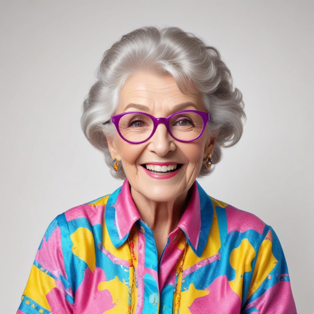 Joyful elderly woman in vibrant shirt Joyful elderly woman in vibrant shirt