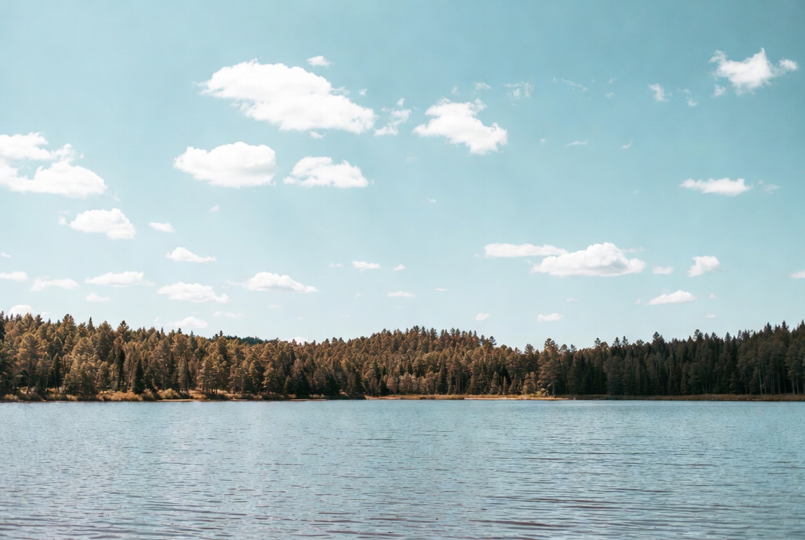 Lakeside view with clear blue skies Lakeside view with clear blue skies