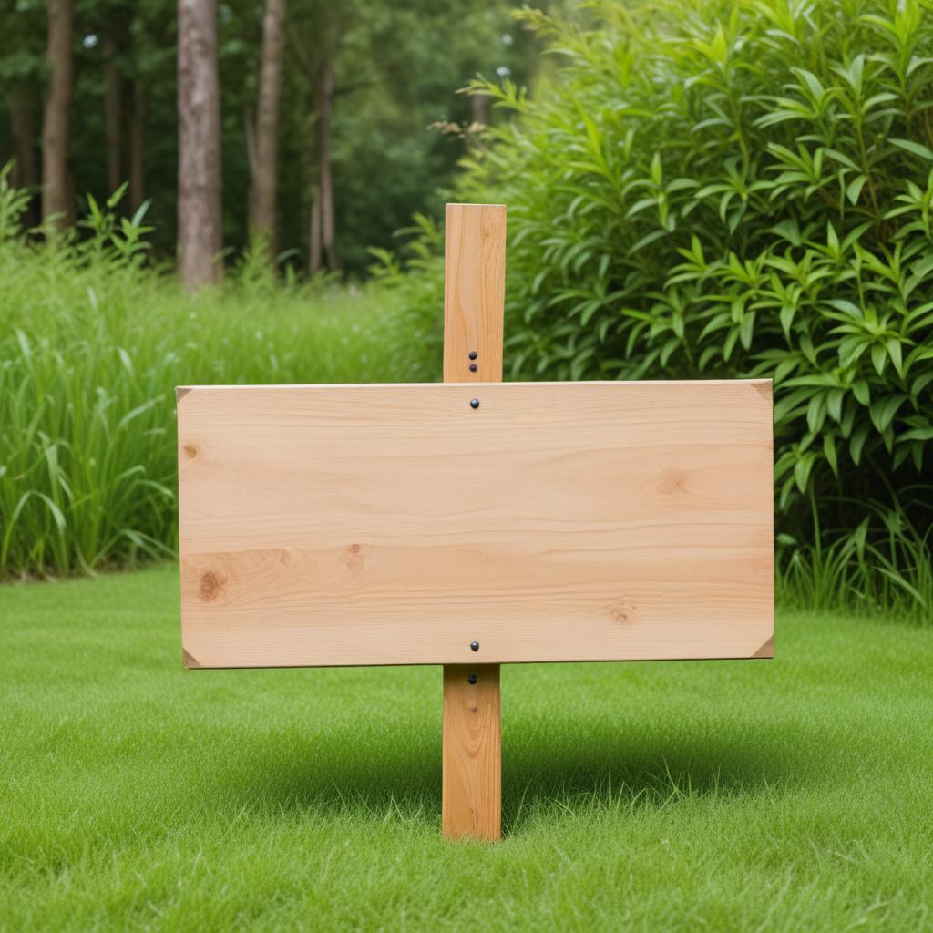 Wooden sign in green field Wooden sign in green field