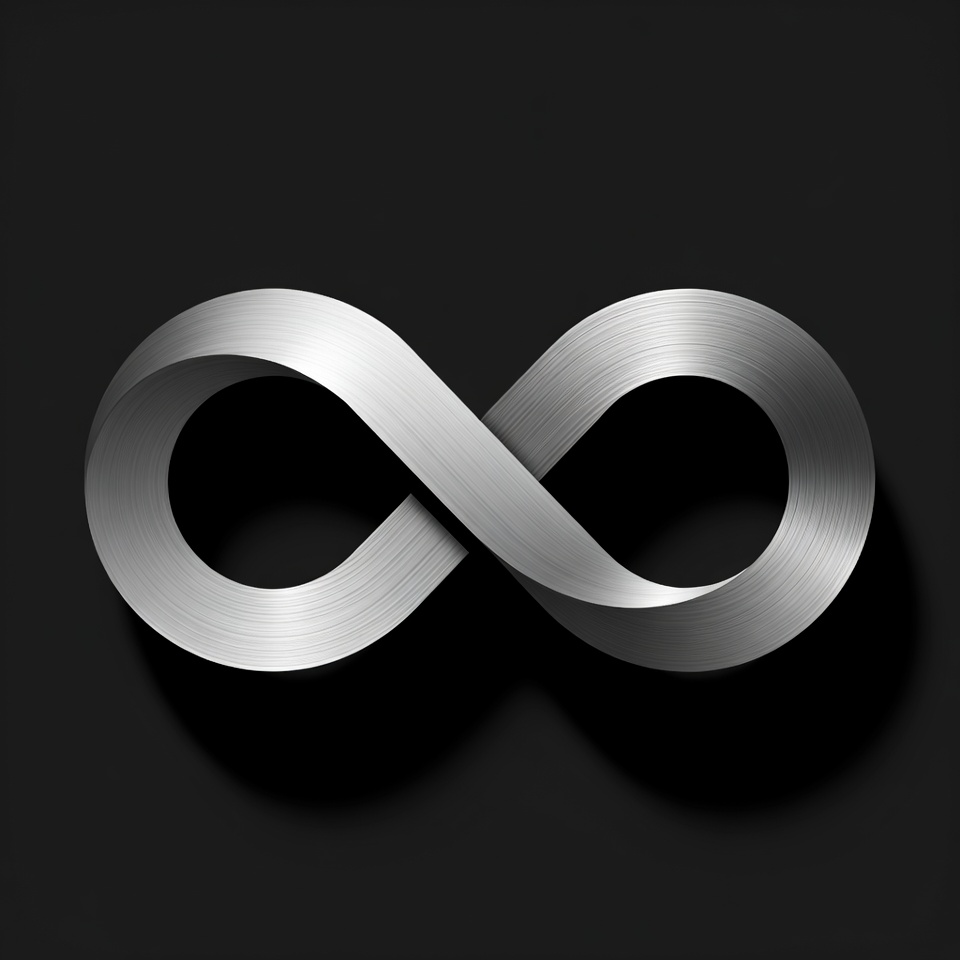 Metallic infinity symbol on black background Metallic infinity symbol on black background