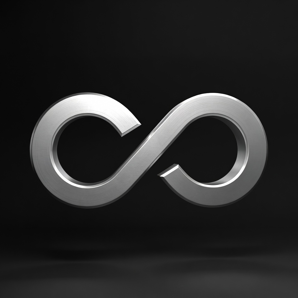 Metallic infinity symbol on black background Metallic infinity symbol on black background