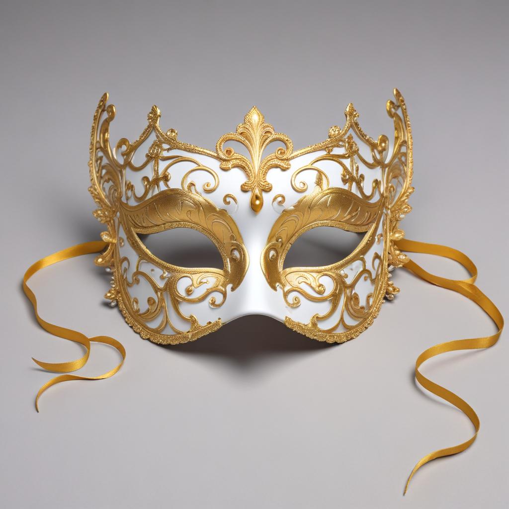 Elegant golden masquerade mask on display Elegant golden masquerade mask on display