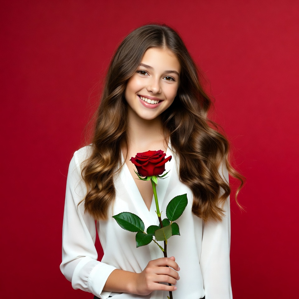Smiling girl with red rose Smiling girl with red rose