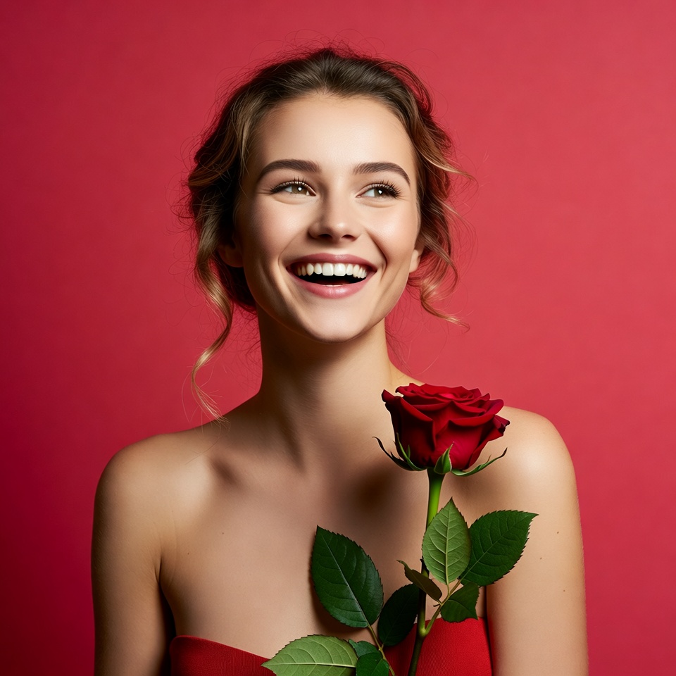 Bright smile with a red rose Bright smile with a red rose