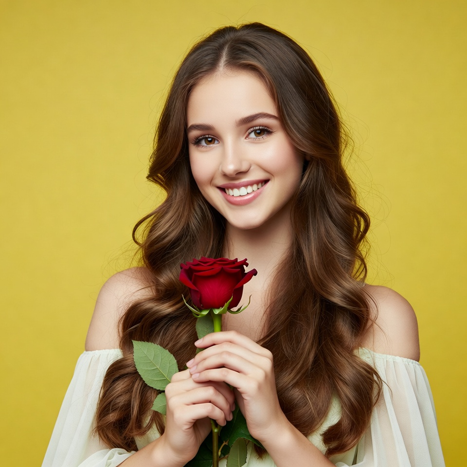 Smiling girl holding red rose Smiling girl holding red rose