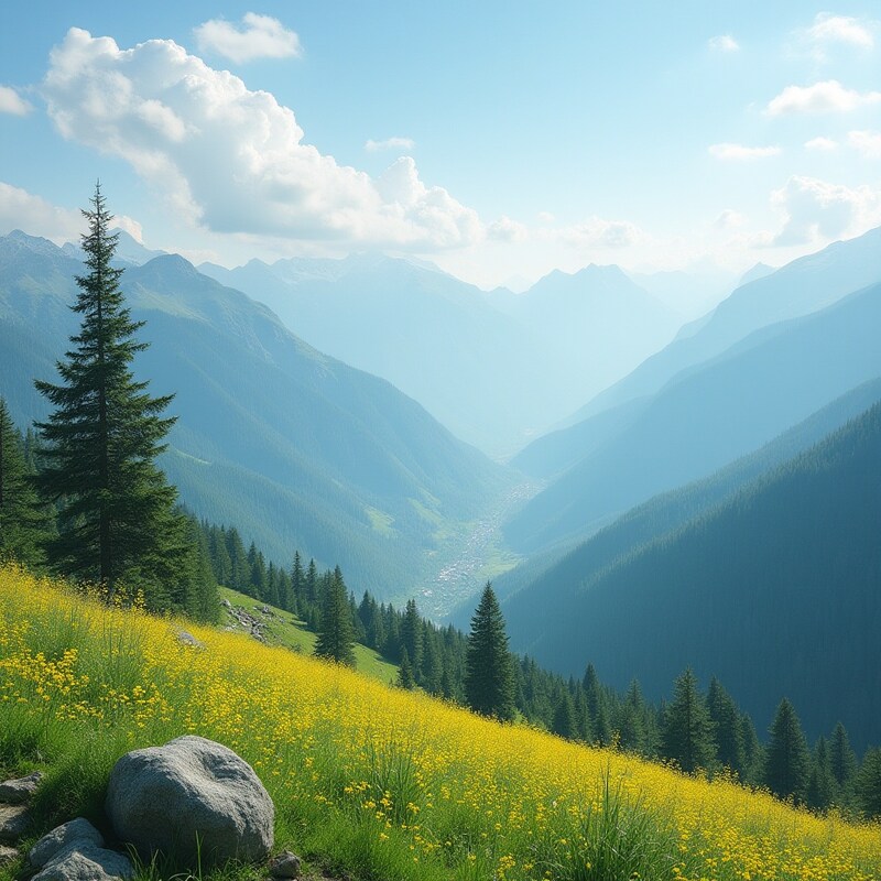 Vibrant mountain valley in spring Vibrant mountain valley in spring