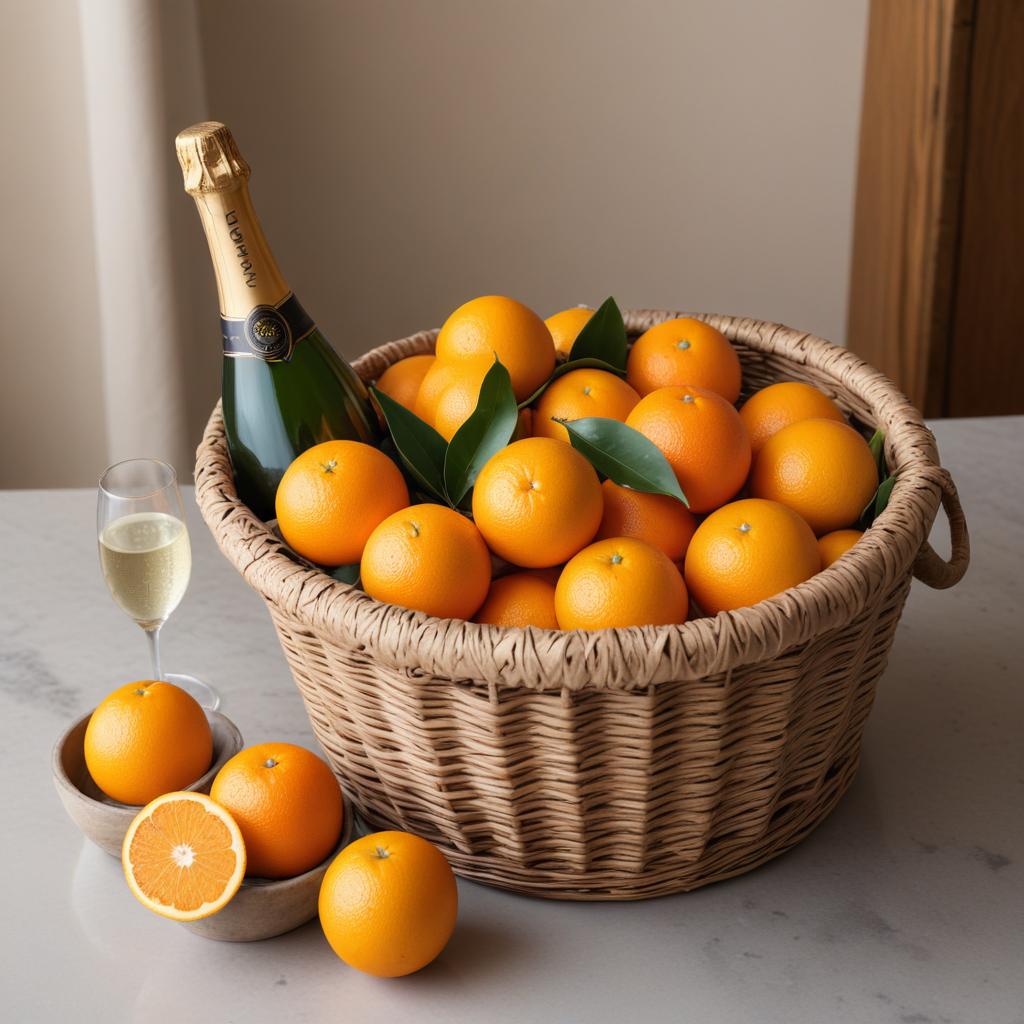 Fresh oranges and champagne display Fresh oranges and champagne display