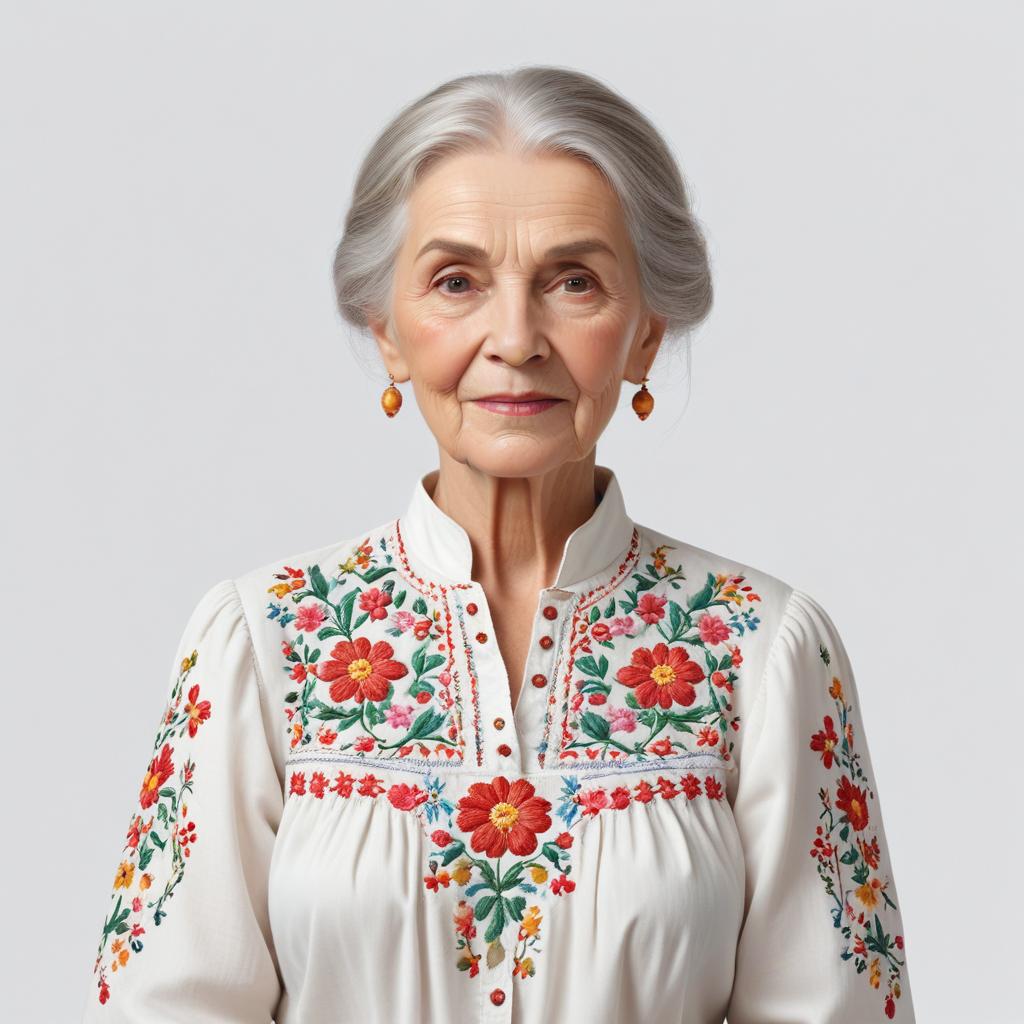 Elderly woman in embroidered blouse Elderly woman in embroidered blouse