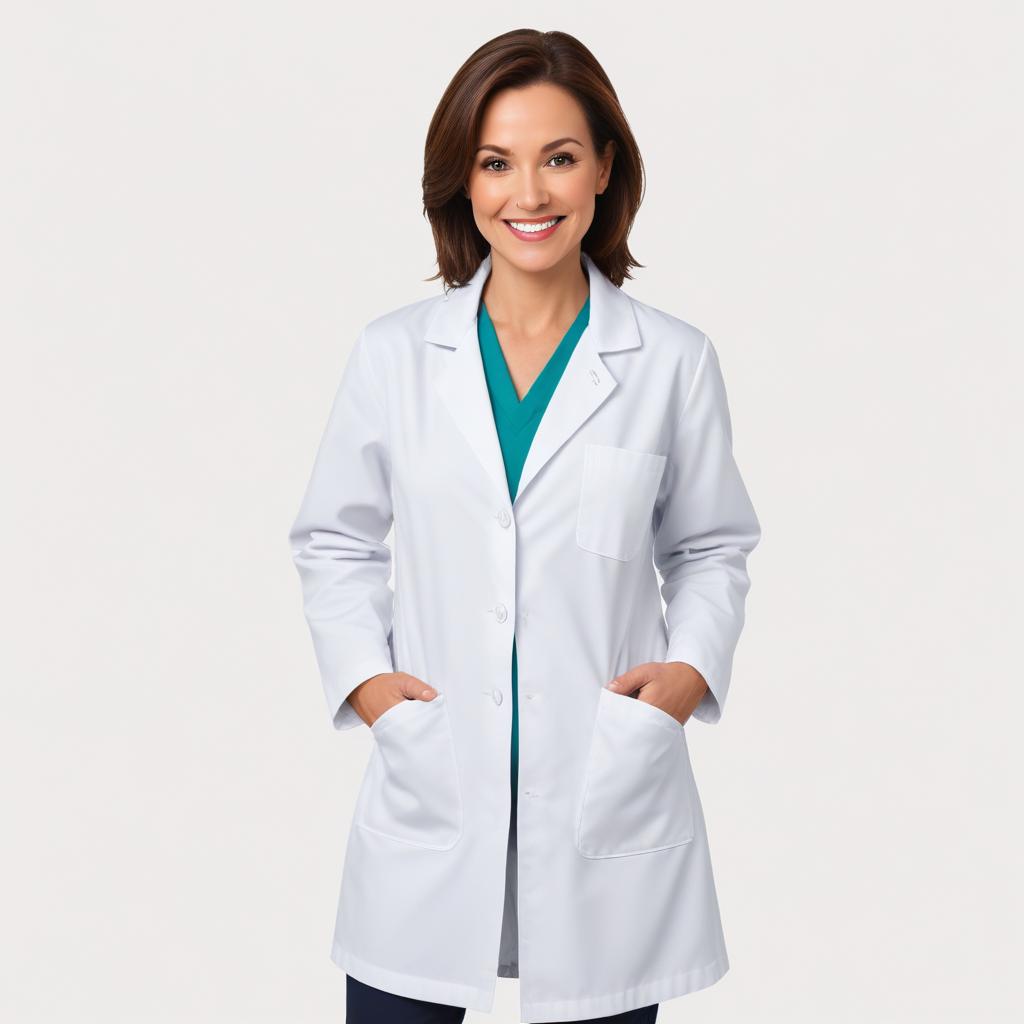 Smiling female doctor in lab coat Smiling female doctor in lab coat