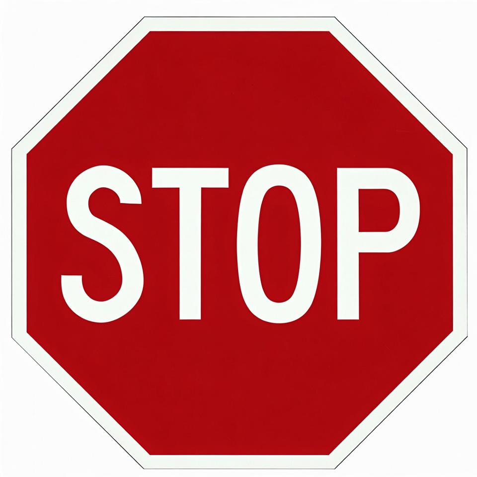 Red octagon stop sign displayed clearly Red octagon stop sign displayed clearly