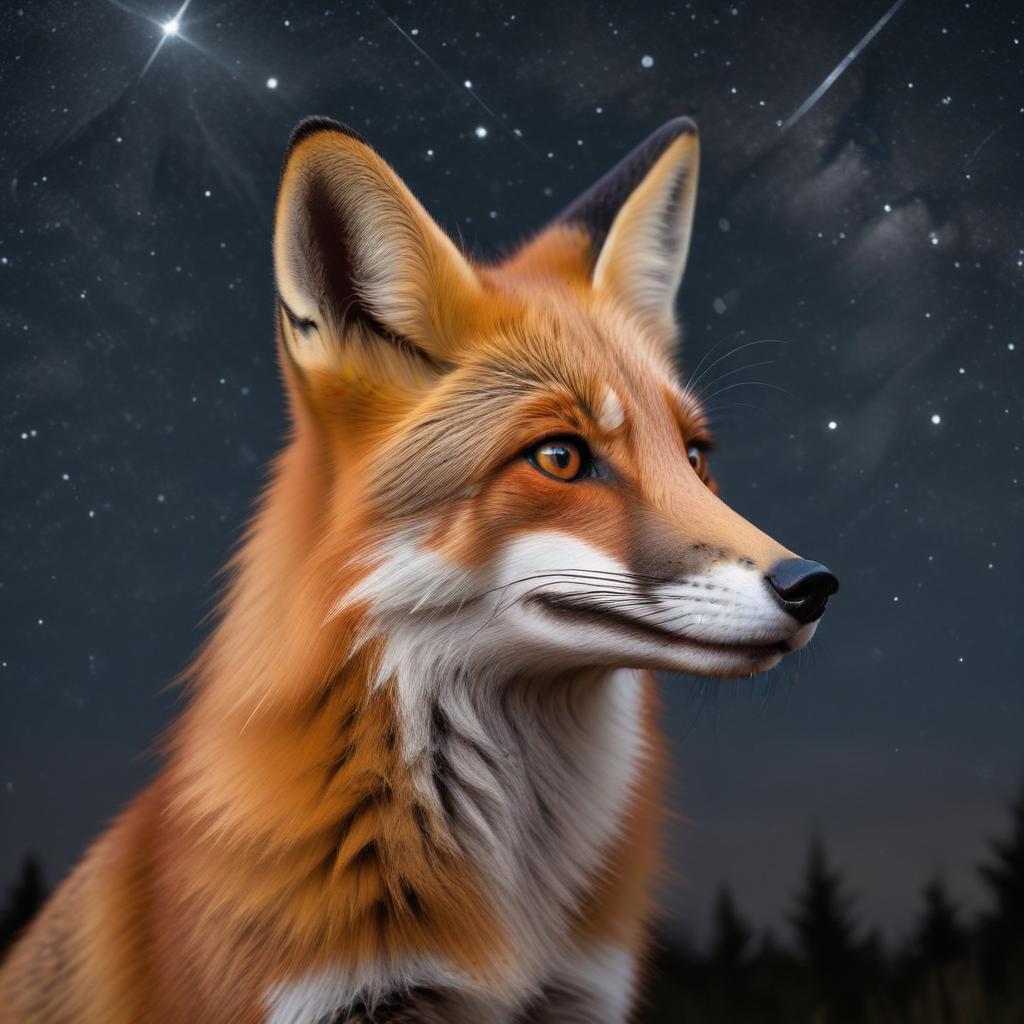 Fox gazes at starry night sky Fox gazes at starry night sky