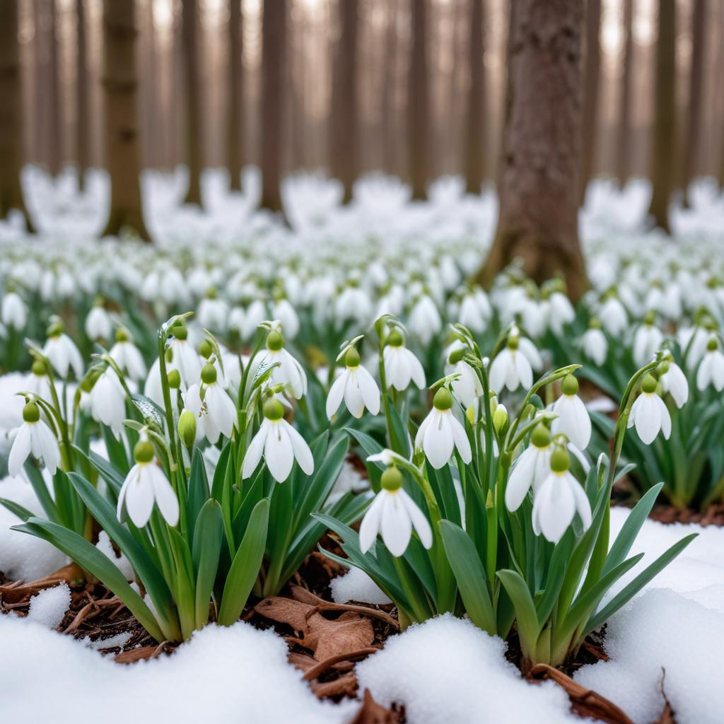 Snowdrops blooming in a winter forest Snowdrops blooming in a winter forest