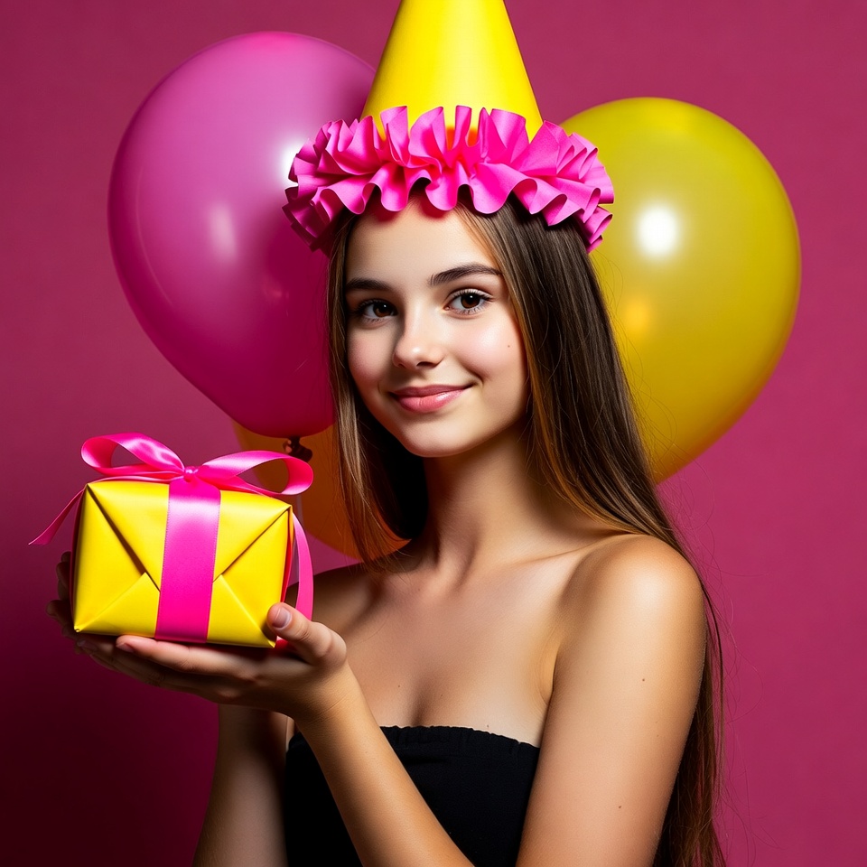 Celebrating with balloons and gifts Celebrating with balloons and gifts