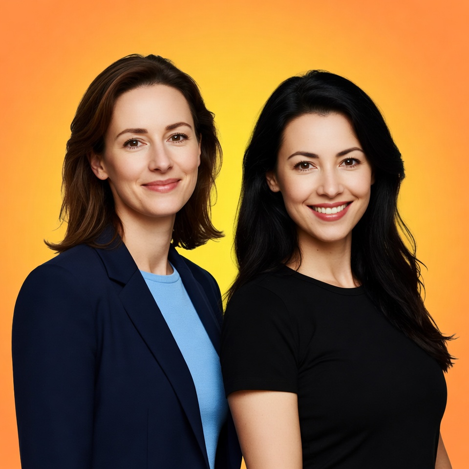 Two women smiling with bright background Two women smiling with bright background