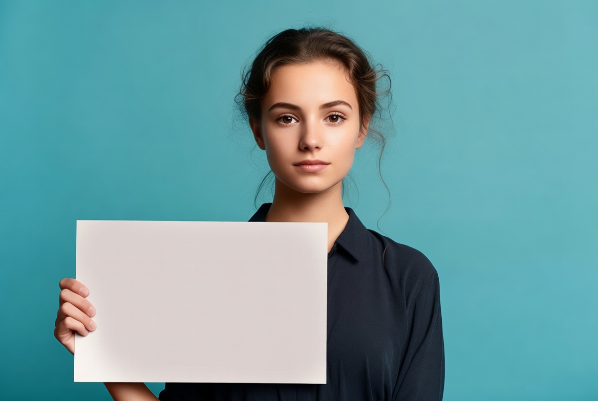 Young woman holding a blank sign Young woman holding a blank sign