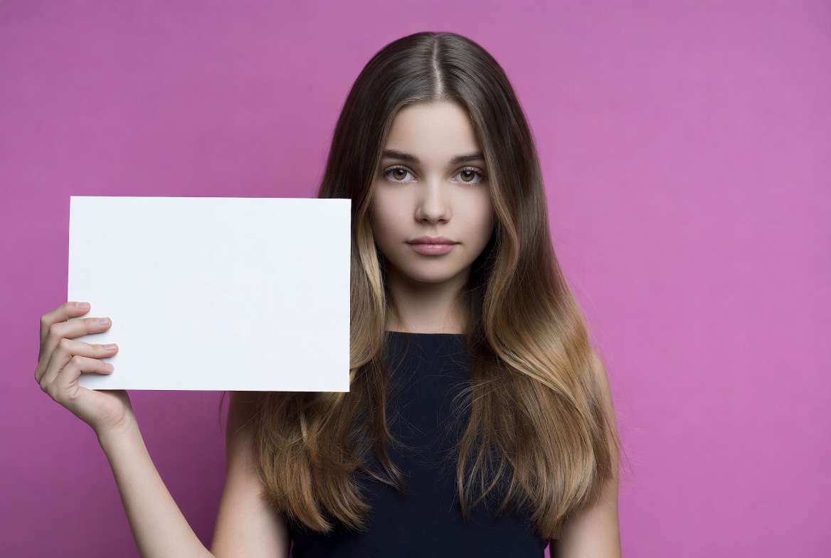 Young girl holds blank sign Young girl holds blank sign